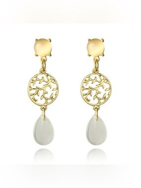 Gold Filigree Drop Earrings with White Teardrop Stone